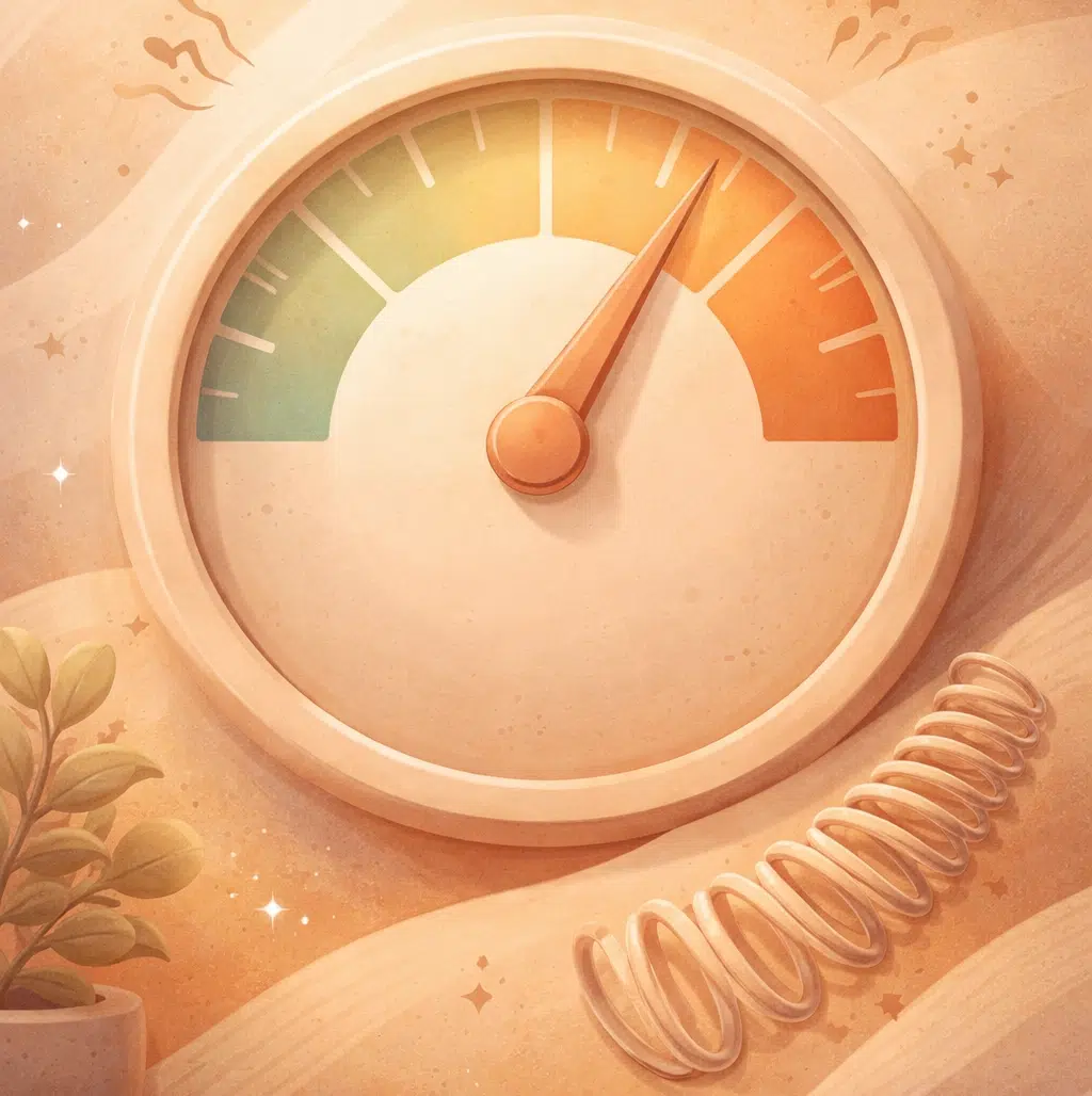 unlocking-mind-emotional-signs Abstract illustration of a dial with a rising needle and a coiled spring, representing gentle tension
