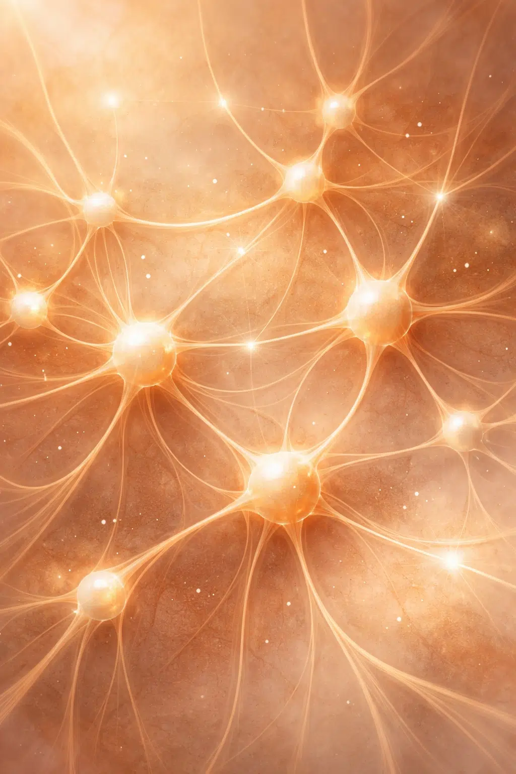 Abstract illustration of softly glowing interconnected nodes, representing thought patterns and connections